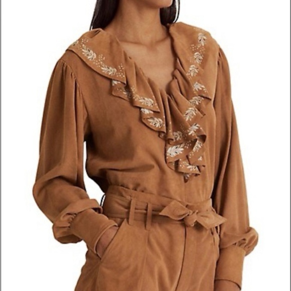 Ralph Lauren Brown Ruffle Blouse - Picture 3 of 8